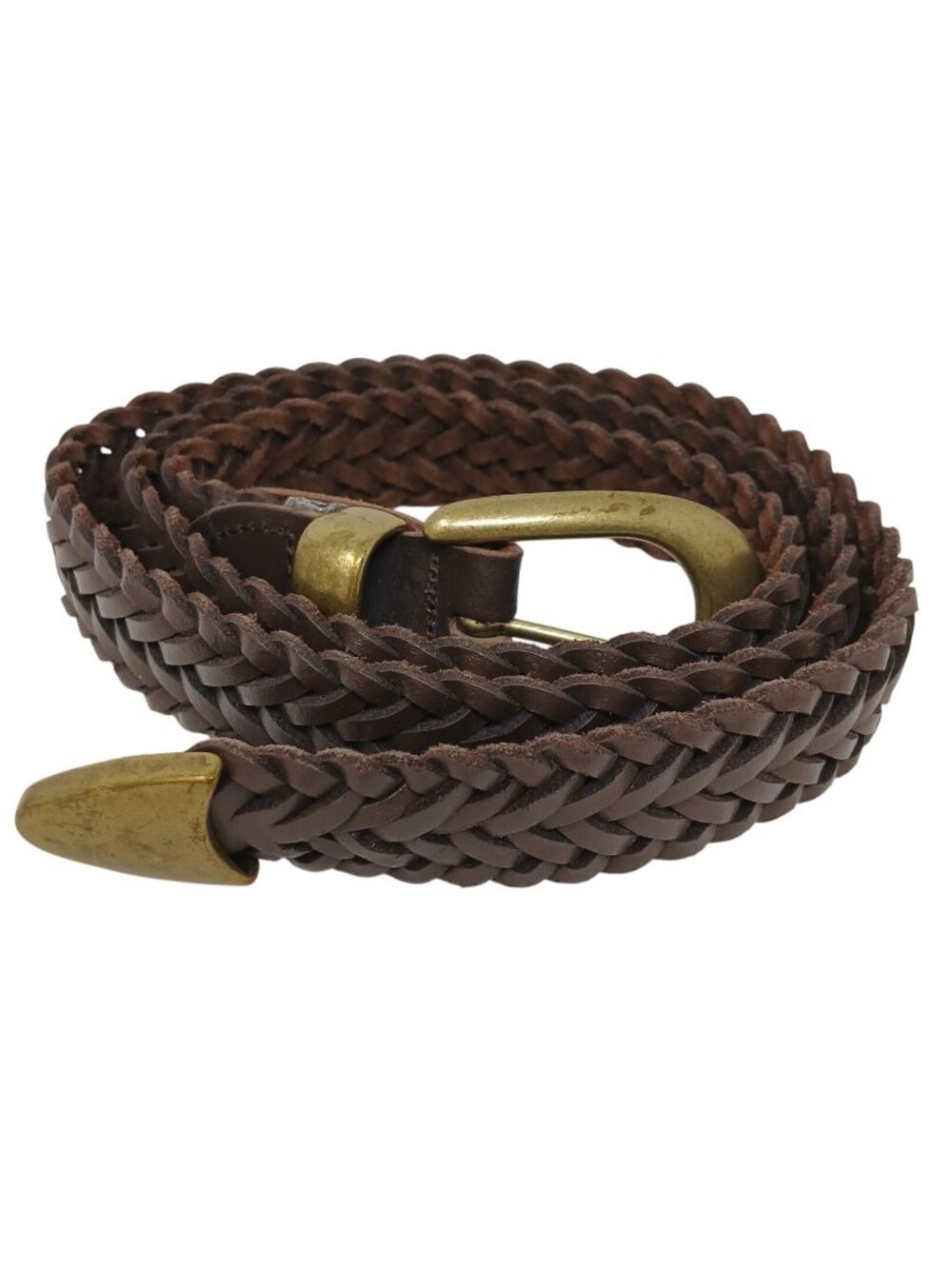 Capezio Brown Braided Leather Belt M/L  Brass Buckle Made Argentina #I-12J
